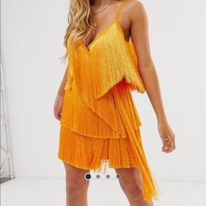 ASOS Design Fringe Wrap Mini Dress with Train Detail